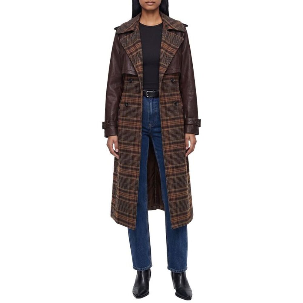 Avec Les Filles Womens  Oversized Maxi Combo Wool-Blend Trench Coat